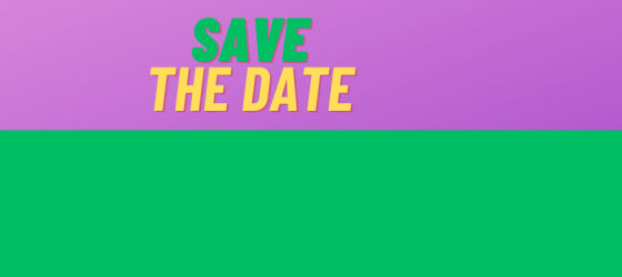 dicitura save the date con slide viola e verde