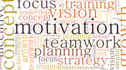 nuvola di parole con al centro il termine motivation