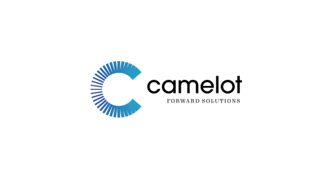 Camelot logo su sfondo bianco e c azzurra